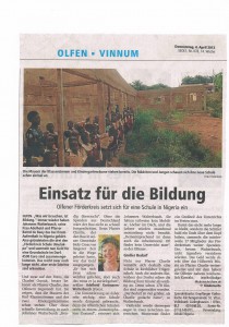 Zeitungsbericht: Förderkreis informiert über Schulprojekt, Ruhrnachrichten, 04.04.2013