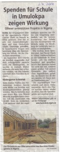 Zeitungsartikel Ruhrnachrichten 02.04.2014